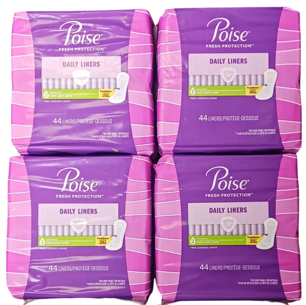4-Poise Liners Light Bladder Leakage Long Length Very Light Absorbency 44 Count